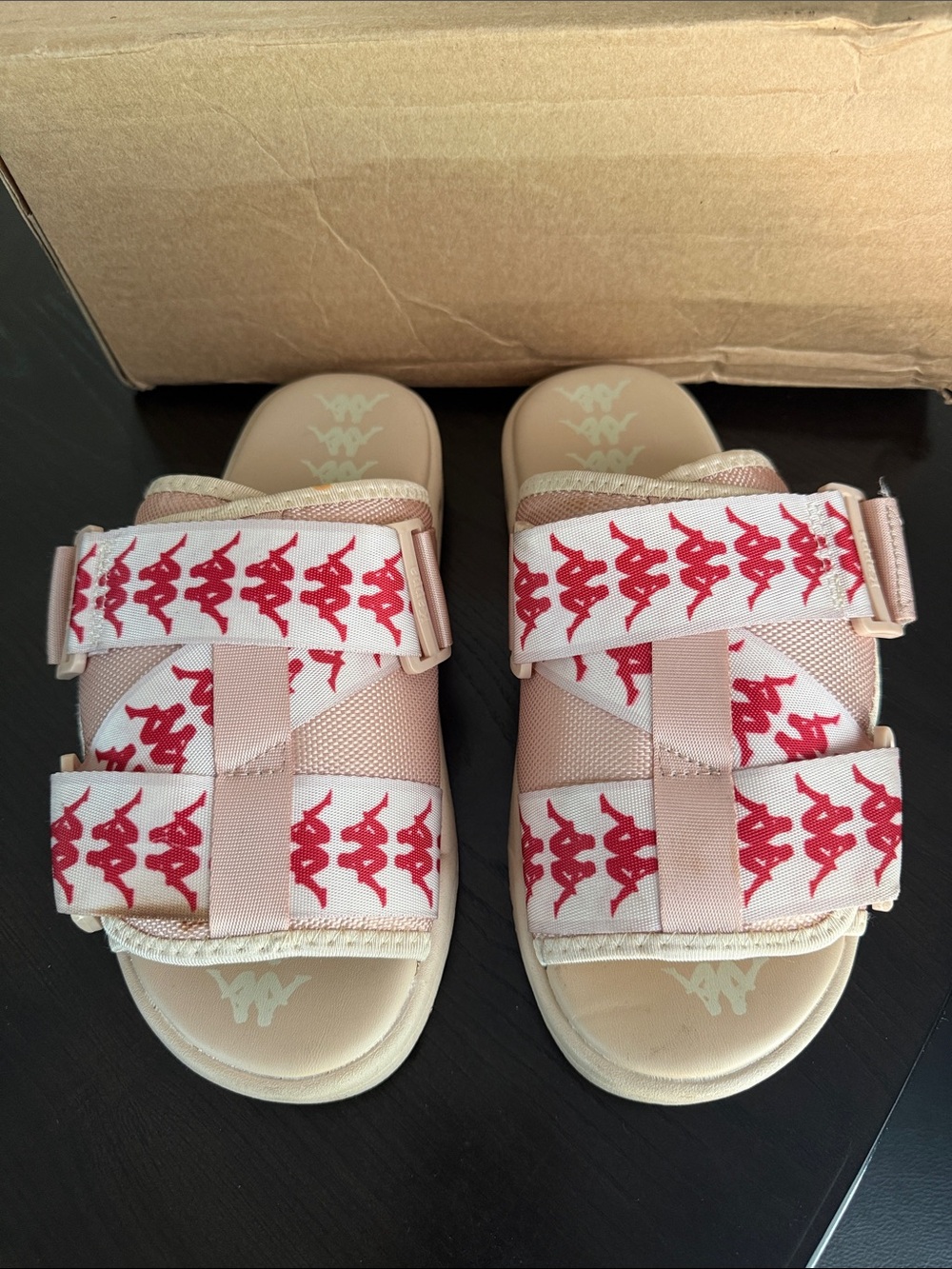 Kappa 222 Banda Mitel 1 Slides Pink Slide Sandals with Red Logo Strap